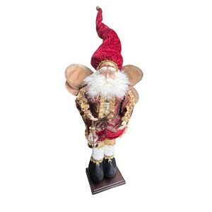 Vintage Mark Roberts Style Christmas Fairy Santa Lantern Figure Burgundy Gold Wi